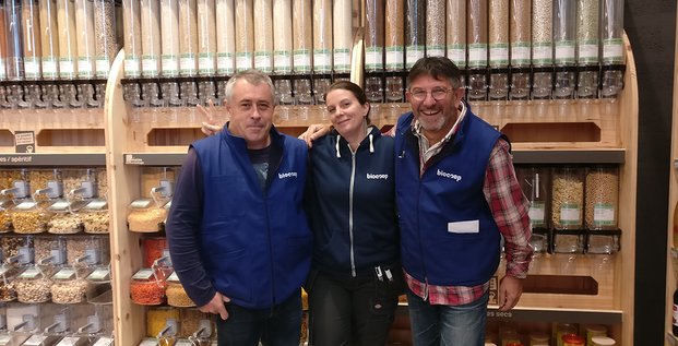 Christophe Jacob, Diane Rival et Raymond Bayol, porteurs du projet de magasin Biocoop à La Brède