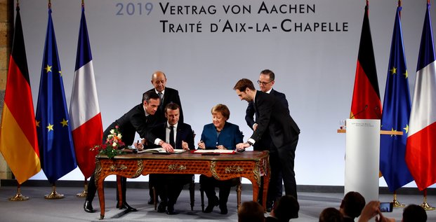 Macron, Merkel, traité franco-allemand, Aix-la-Chapelle