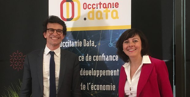Bertrand Monthubert, président du CA d'Occitanie Data, et Carole Delga, présidente de Région