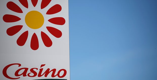 A logo of french retailer casino is pictured outside a casino supermarket in nantes