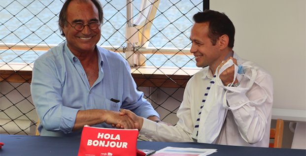 François Commeinhes, maire de Sète, et Yann Monod, directeur général de Renfe-SNCF en Coopération, le 2 juillet 2019.