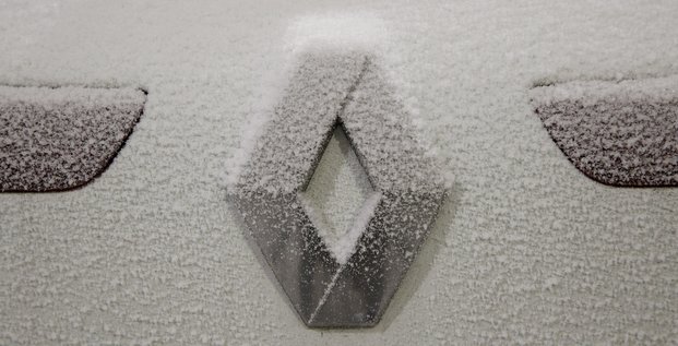 Renault, logo, hiver, neige
