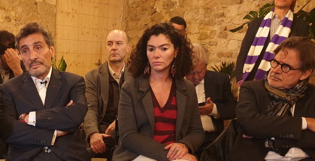 Mohed Altrad (à gauche), aux côtés d'Ariane Sultan et Jacques Touchon, membres de son comité de soutien