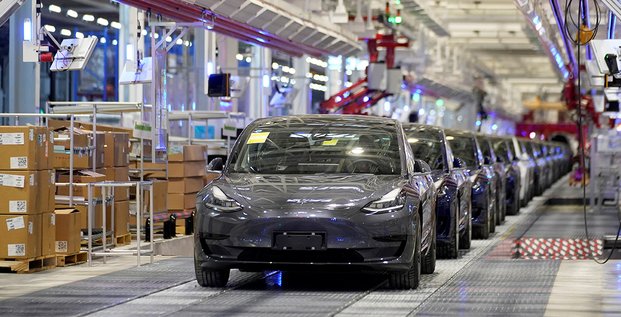 H319 Des Tesla électriques Model 3 produites dans l’usine chinoise du constructeur américain, à Shanghai, inaugurée début janvier.