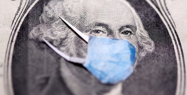 Illustration coronavirus : billet dollar masque George Washington