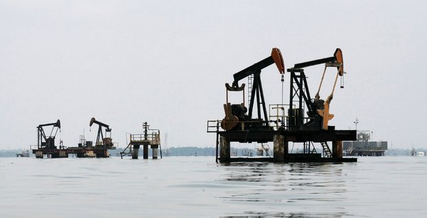 Des plateformes d'extraction du pétrole à Lagunillas, Ciudad Ojeda, sur le lac Maracaibo dans l'État de Zulia au Venezuela