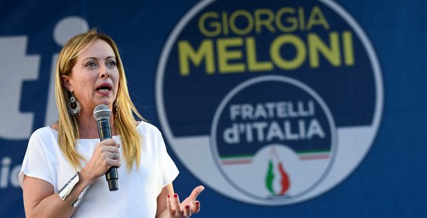 Giorgia meloni, leader du parti d'extreme droite freres d'italie, lors d'un rassemblement a milan