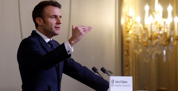 Emmanuel macron prononce son discours devant les membres de la federation francaise de la boulangerie-patisserie a l'elysee, a paris