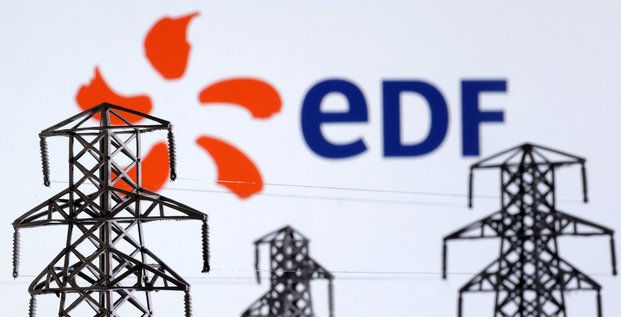 Photo d'illustration montrant des miniatures de pylones et le logo d'edf