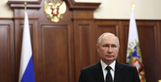 Le president russe vladimir poutine prononce un discours televise a moscou