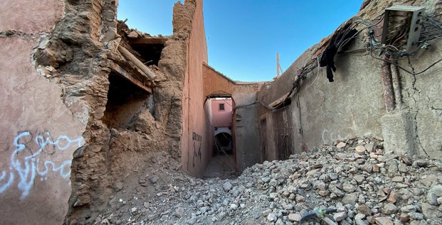 Photo d'une vue generale des degats dans la ville historique de marrakech, a la suite d'un puissant tremblement de terre au maroc