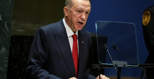 Le president turc tayyip erdogan s'adresse a la 78e session de l'assemblee generale des nations unies