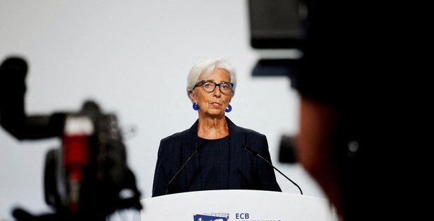 Christine lagarde, presidente de la banque centrale europeenne (bce), s'adresse aux journalistes apres une reunion de politique monetaire du conseil des gouverneurs de la bce