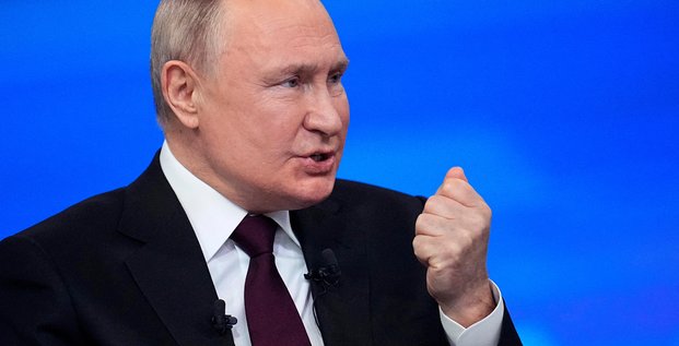 Le president russe vladimir poutine s'exprimant lors de sa conference de presse annuelle a moscou