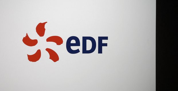 Le logo edf photographie avant la presentation des resultats semestriels 2023