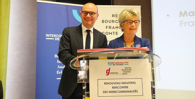 Marie-Guite Dufay, présidente de la Région Bourgogne-Franche-Comté  et Sébastien Martin, président du Grand Chalon et de l’Association des intercommunalités de France mai.