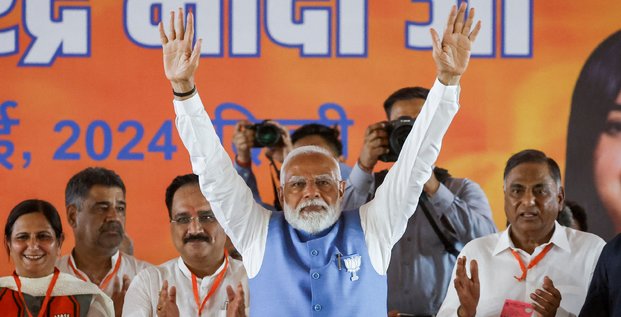 Le premier ministre indien narendra modi lors d'un meeting de campagne electorale, a new delhi