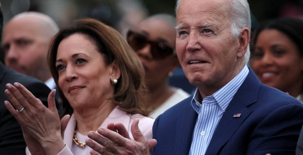 Le president americain joe bide a cote de la vice-presidente americaine kamala harris lors du concert juneteenth a la maison blanche