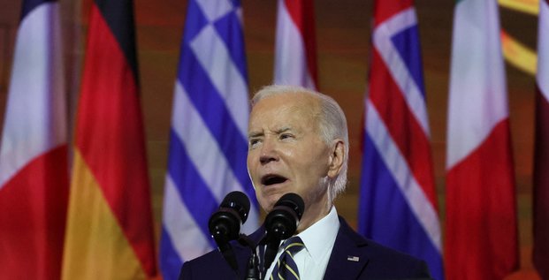 Le president americain joe biden prononce un discours lors d'un evenement marquant le 75e anniversaire de l'otan a washington