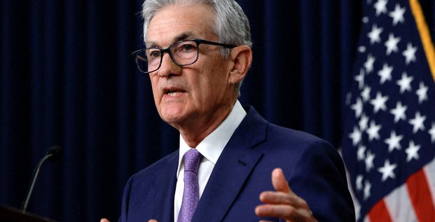 Le president de la reserve federale americaine, jerome powell, lors d'une conference de presse a washington