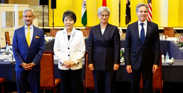 Le secretaire d'etat americain antony blinken, la ministre australienne des affaires etrangeres penny wong, le ministre indien des affaires exterieures subrahmanyam jaishankar et la ministre japonaise des affaires etrangeres yoko kamikawa