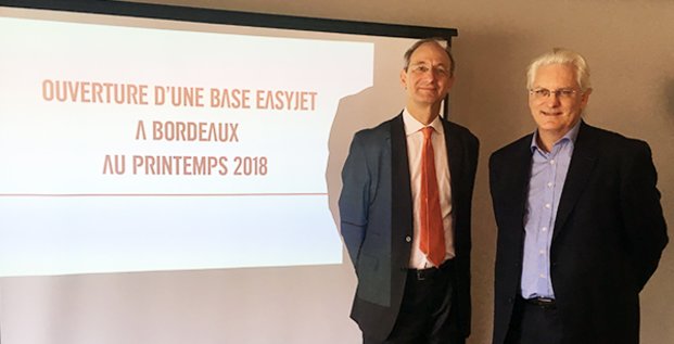 Pascal Personne, président du directoire de l'aéroport de Bordeaux Mérignac et François Bacchetta, directeur général France d'easyJet