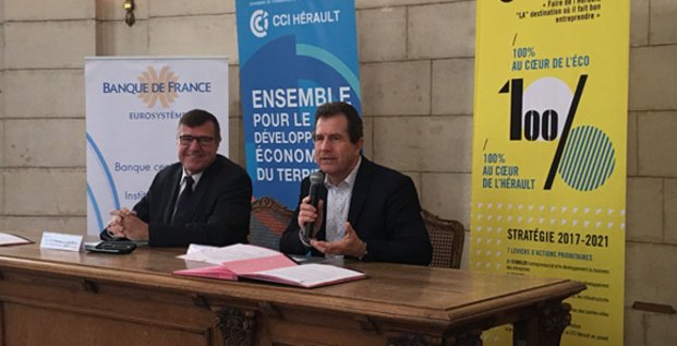 Christian Jacques Berret, directeur départemental de la Banque de France, et André Deljarry, président de la CCI Hérault