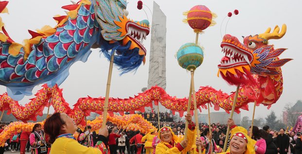 Chine, danse du dragon, fête, Mianyang, Sichuan,