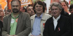 Le secrétaire général de la CFDT, François Chérèque, celui de la CGT Bernard Thibault et leur homologue de Force ouvrière Jean-Claude Mailly (de gauche à droite).