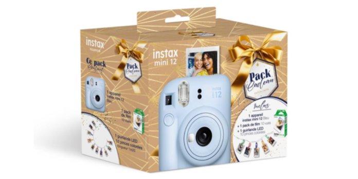 Idée cadeau : offrez le pack Noël appareil photo instantané Fujifilm Instax  Mini 12 bleu + pack film Instax Mini 10