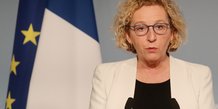 La ministre du Travail Muriel Pénicaud, lors d'un point presse dédié à la crise du coronavirus, le 1er avril 2020 au palais de l'Elysée