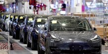 Photo d'archives de vehicules model 3 fabriques en chine par tesla dans son usine de shanghai