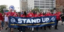 Photo d'archives des membres de united auto workers defilent a detroit, aux etats-unis