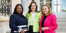 De gauche à droite : Camélia Ntoutoume-Leclercq (ministre de l’Éducation nationale gabonaise), Delphine Remy-Boutang (PDG du fonds d’investissement Arver) et Hakima Berdouz (fondatrice de Hope Valley AI) au palais du Pharo, à Marseille (Bouches-du-Rhône) en mai.