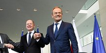 Emmanuel Macron, Olaf Scholz et le Premier ministre polonais, Donald Tusk