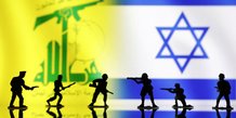 Illustration des drapeaux du hezbollah et d'israel